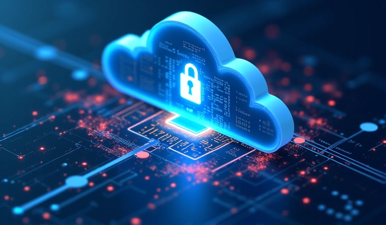 Immagine astratta che rappresenta la conservazione sicura dei dati digitali all'interno di un server o cloud protetto.