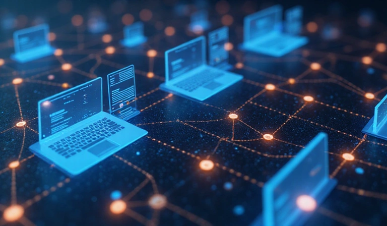 Immagine che simboleggia collegamenti ipertestuali e navigazione web, con frecce che collegano diverse pagine web e un'icona di un browser.